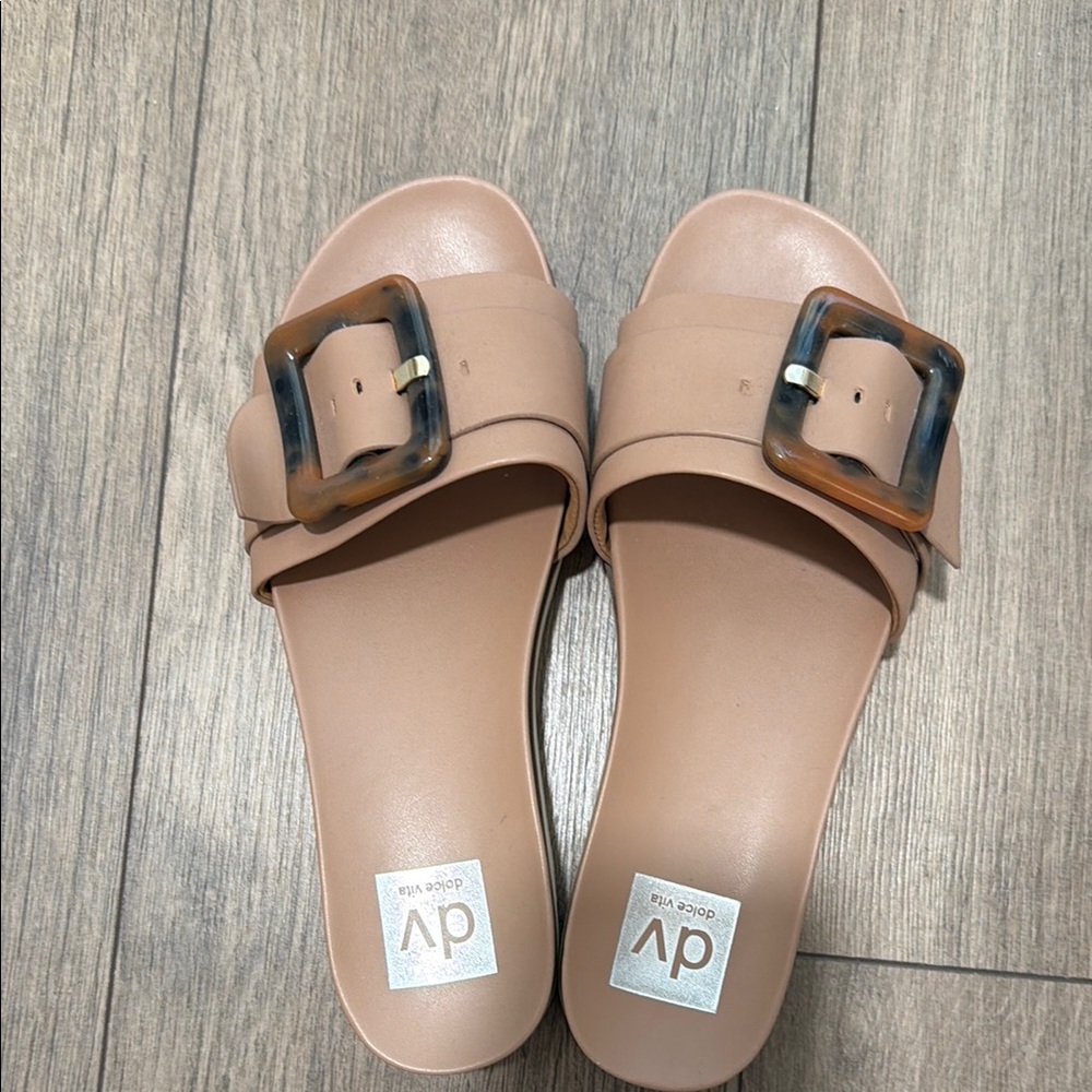 DV by Dolce Vita Cayden Women's Tan Slide Sandals with Buckle